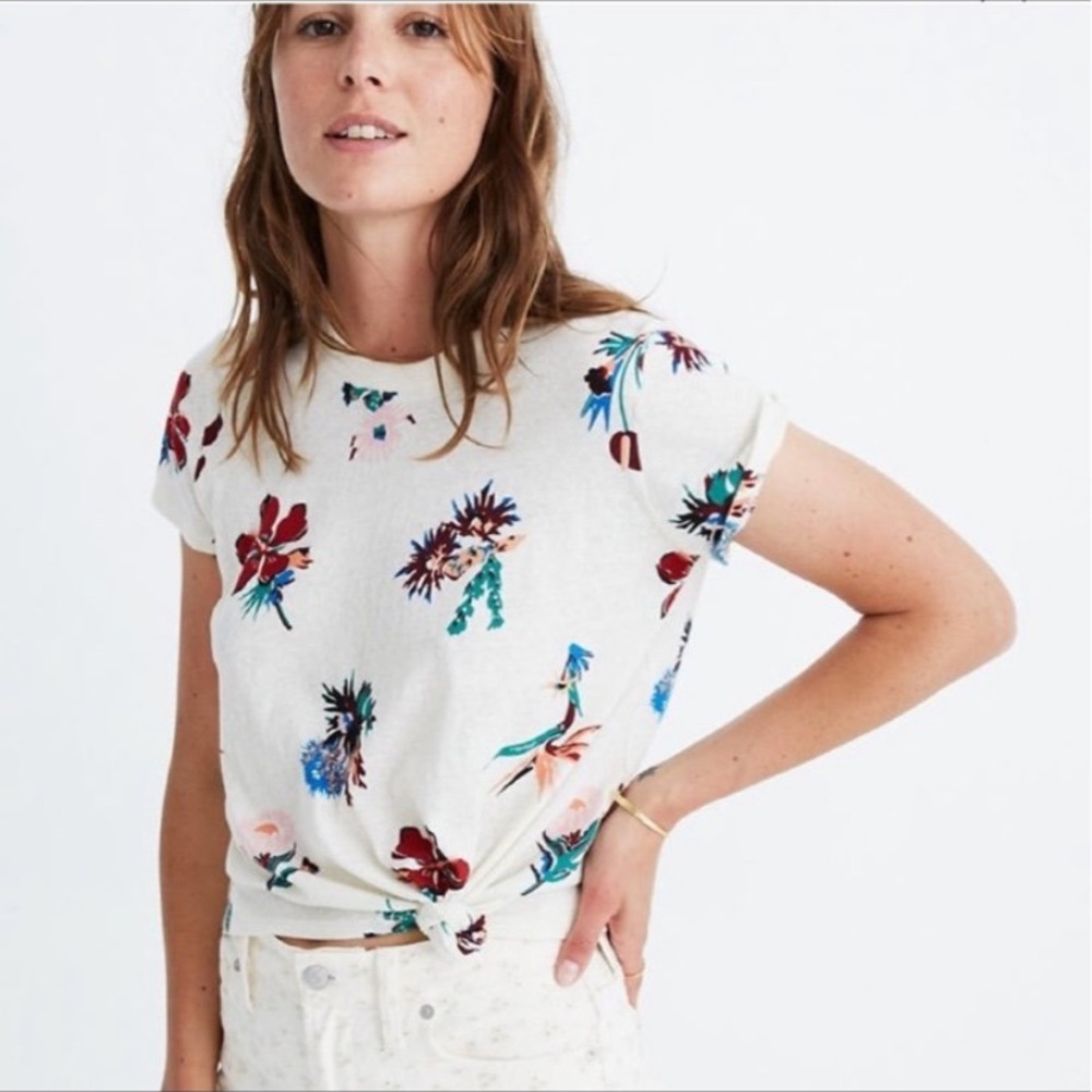 Madewell Knot-Front Tee Tshirt in Hawaiian Hideaway